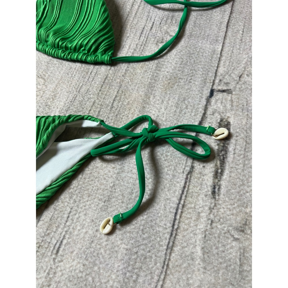 Unbranded Bikini Set Womens Green Ribbed Cowrie Shell Boho Tropical Beachwear - Picture 3 of 8